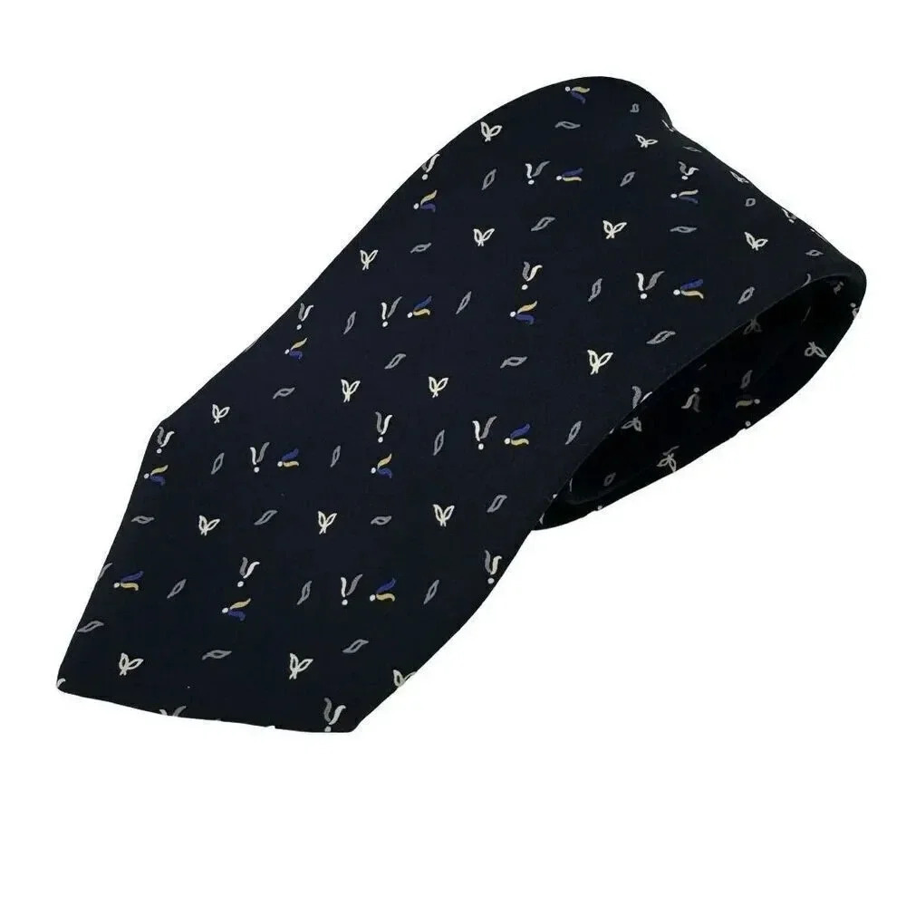 Vintage Chloe Pure Silk Logo Abstract Mens Necktie Black Handmade Spain 58”-3”
